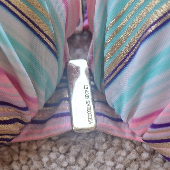 Victoria Secret Bikini Set Multicolor Stripes High Waist Womens Top 34B Bottom S - Picture 7 of 10